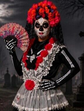 Day of the Dead Upcycled Complete Halloween Costume Size L